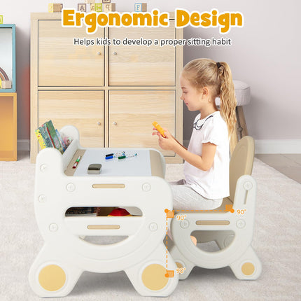 Costzon Kids Table and Chair Set, Plastic Activity Table with Watercolor Pens, Blackboard Eraser & Storage Shelf
