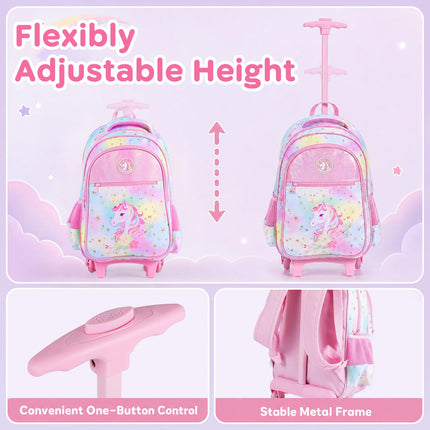 Baby Joy 3 Pieces Rolling Backpack for Kids | Wheeled Backpack with Lunch Box and Pencil Case