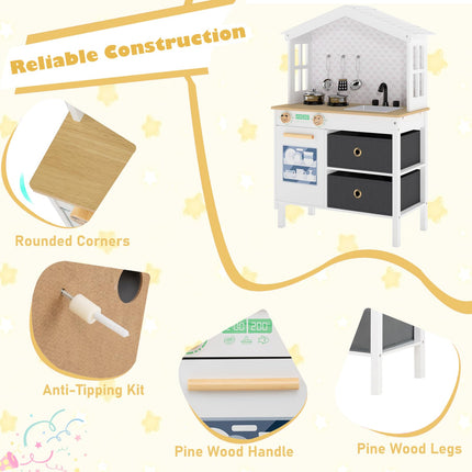 Costzon Wooden Kitchen Playset for Girls Boys Aged 3+