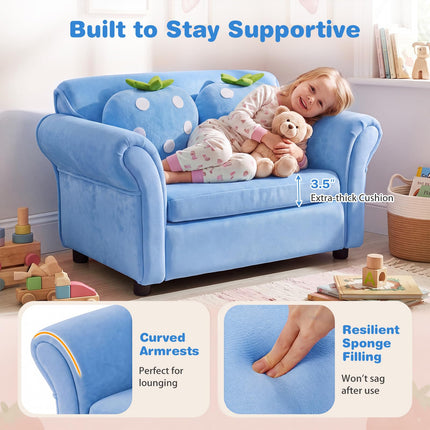 Costzon Kids Couch Double Seat Children's Sofa with 2 Strawberry Pillows