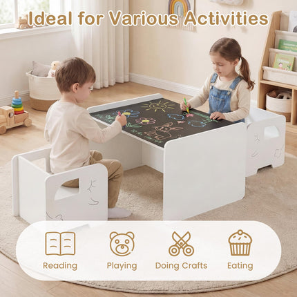 Costzon 3 PCS Kids Table and Chairs All in One Wooden Montessori Desk Set