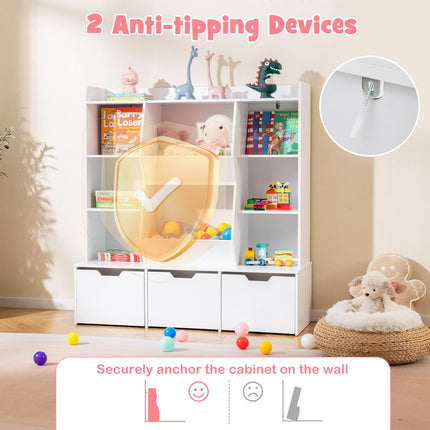 Costzon Large Kids Bookcase with 3 Movable Drawers & 8 Storage Cubbies