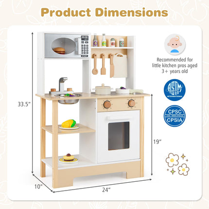 Costzon Wooden Toy Kitchen w/Microwave