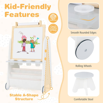 Costzon Easel for Kids 4 in 1 Toddler Activity Table & Stool Set with Magnetic Whiteboard