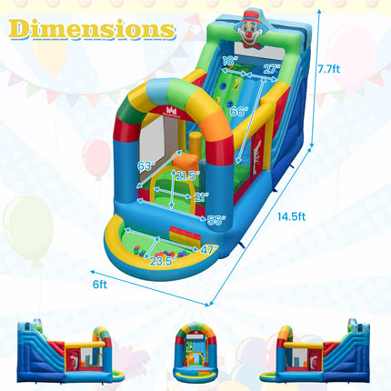 BOUNTECH Inflatable Bounce House, Clownland Bouncy House with Long Slide for Kids 3-6