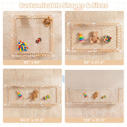 Costzon Wooden Baby Playpen for Babies 63" x 63" Adjustable Multi-Shape 8 Panels Large Play