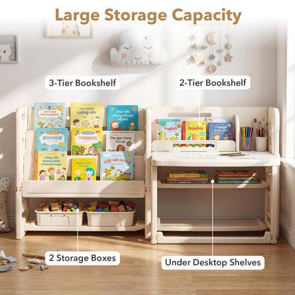 Costzon Toddler Table and Chair Set | Art Desk Set w/Side Bookshelves
