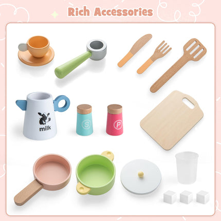 Costzon Kids Kitchen Playset, Wooden Pretend Play Kitchen, Toy Kitchen for Toddler Ages 3+