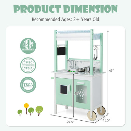 Costzon Double-Sided Play Kitchen & Grocery Store, 2-in-1 Wooden Kids Kitchen Playset