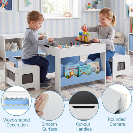 Costzon Kids Table and Chairs Wooden 4-in-1 Toddler Activity Desk Set