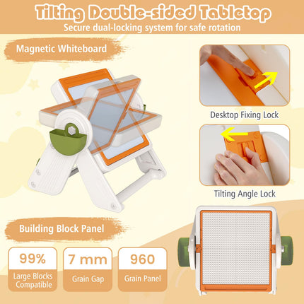 9-in-1 Height Adjustable Art Easel w/Whiteboard & Building Block Tabletop