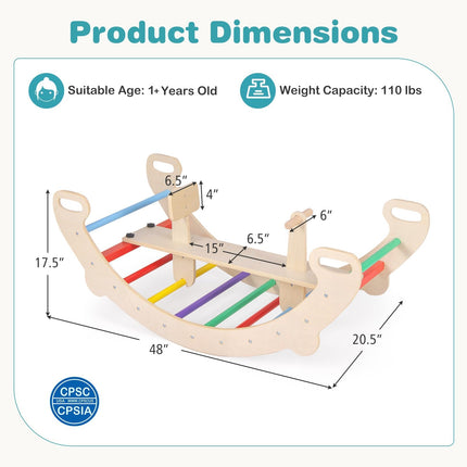Costzon Wooden Rocking Toys for Toddlers, 4-in-1 Montessori Wooden Arch Climber Ladder Structure