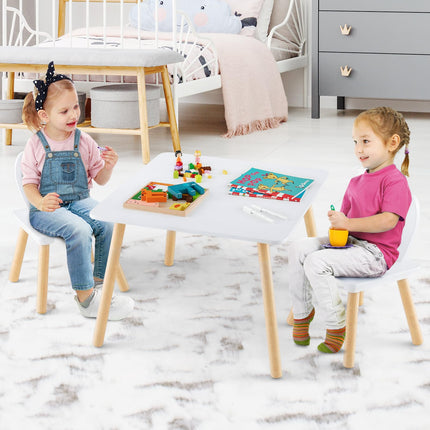 Costzon Kids Table and Chair Set, 3 Pieces Wooden Activity Play Table & 2 Cute Rabbit