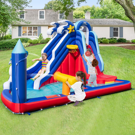 BOUNTECH Inflatable Water Slide, Dolphin Themed Kids Waterslide Park for Outdoor Fun