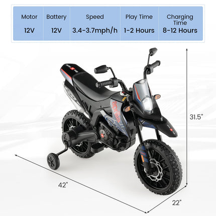 Costzon 12V Kids Motorcycle with Training Wheels, Licensed Aprilia Battery Powered Toddler Motorbike, Electric Dirt Bike for Boys Girls