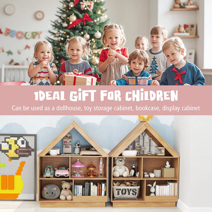 Costzon Kids Dollhouse Bookshelf 3-Tier Wooden Open Bookcase for Toys and Books