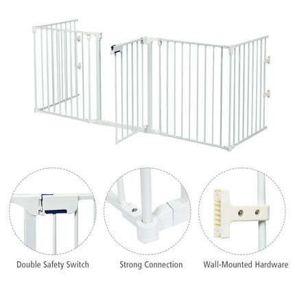 115 Inch Length 5 Panel Adjustable Wide Fireplace Fence - Costzon