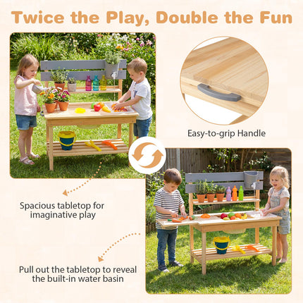 Costzon Outdoor Wooden Play Kitchen w/Extended Tabletop