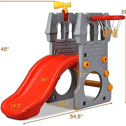 Costzon Toddler Slide Playground Climber Set, 5 in 1 Slide for Kids with Basketball Hoop, Kids Large Slide Playset Gift for Both Indoor Outdoor Use