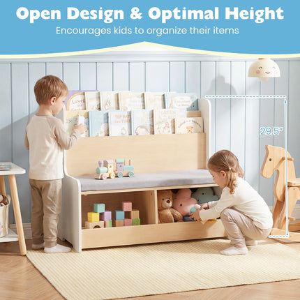 Costzon Kids Reading Nook with Bench Toy Storage Organizer Bookshelf