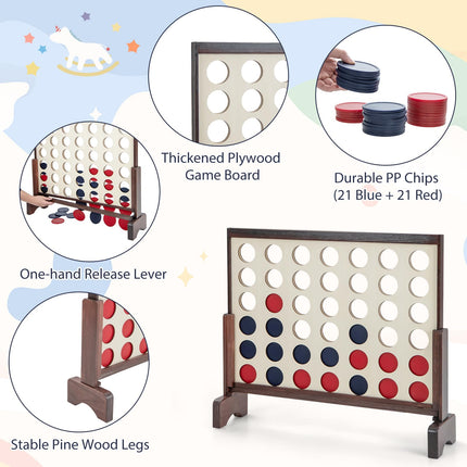 Costzon Giant 4-in-a-Row Game Set, Wooden Jumbo 4-to-Score Game with 42 PCS Chips & 600D Oxford Fabric Carrying Bag