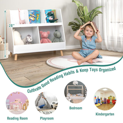 Costzon Toy Organizers and Storage with Bookshelf, 5 Cubbies Wooden Toy Cabinet and Montessori Bookcase w/Solid Legs