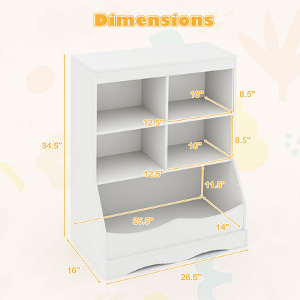 Costzon Toy Storage Organizer, 5-Cubby Kids Bookshelf with Footboard and Anti-Tipping Devices