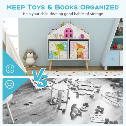 Costzon Kids Dollhouse Bookcase, Wooden Toy Storage Cabinet, Children Bookshelf for Kids Room, Playroom