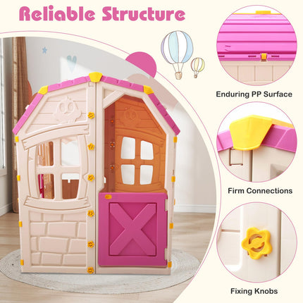 Costzon Kids Outdoor Playhouse with Openable Windows and Door