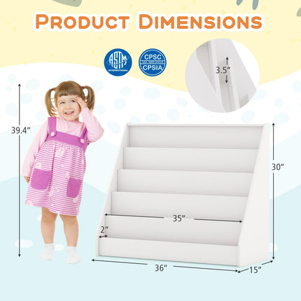 Costzon 5-Tier Kids Bookshelf, Wooden Children Bookcase, Toddler Book Rack for Kids Room, Living Room, Nursery, Classroom