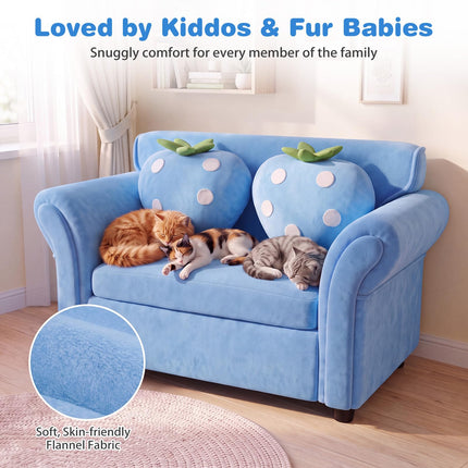 Costzon Kids Couch Double Seat Children's Sofa with 2 Strawberry Pillows