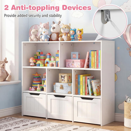 Costzon Kids Bookshelf w/5 Open Cubbies & Hidden Wheels