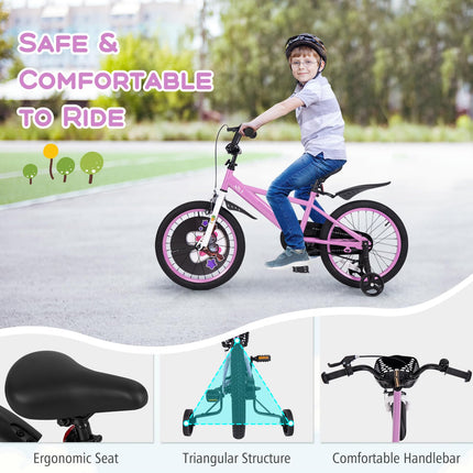 Costzon Kids Bike, 18 Inch Child Bike for 3-8 Years Old with Adjustable Height, Training Wheels