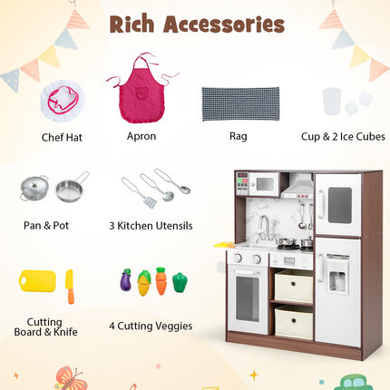 Wooden Pretend Cooking Kitchen Toy with Realisic Sounds & Light - Costzon