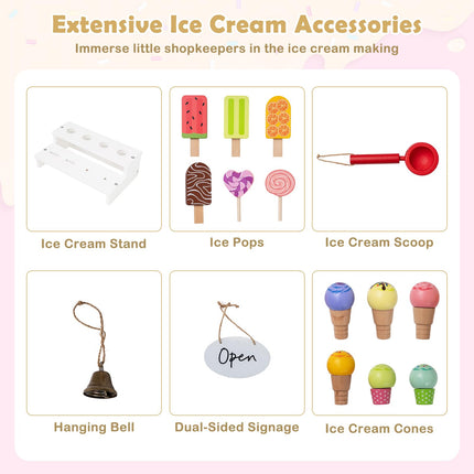 Costzon Kids Ice Cream Cart | 2-in-1 Grocery Store Playset w/Display Shelves