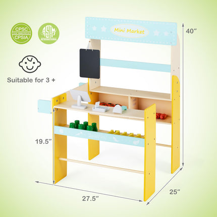 Costzon Wooden Grocery Store for Kids, Pretend Supermarket Stand