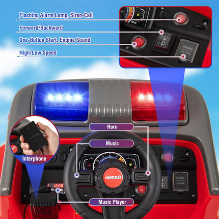 Costzon  12V Battery Powered Fire Car Toy with Water Gun & Tank