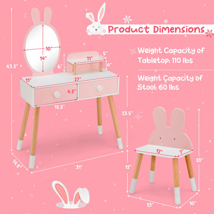 Kids Vanity Set, Girls Vanity Set with Mirror and Stool - Costzon