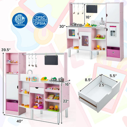 Costzon 2-in-1 Kids Kitchen Playset & Grocery Store, Double-Sided Pretend Play Kitchen with Light & Sound