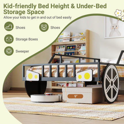 Costzon ar Shaped Metal Bed with Wheels Decorations