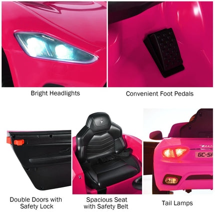 Costzon Ride on Car, 12V Licensed Maserati GranCabio Battery Powered Vehicle w/ Remote Control, Spring Suspension（Pink）