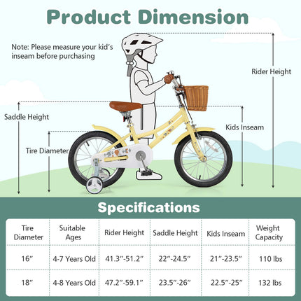 BABY JOY Kids Bike, 16 Inch Retro Child Bike for 3-8 Years Old, Boys Girls Kids Bicycle