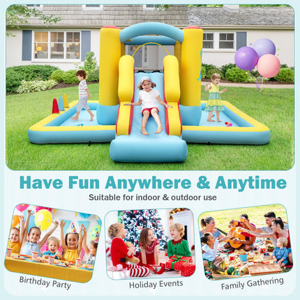 BOUNTECH Inflatable Bounce House with Ball Pit, Long Slide & Tunnel Bouncy House for Kids