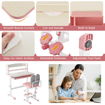 Costzon Kids Desk and Chair Set, School Study Table and Chair Set, Student Computer Workstation