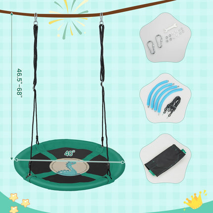 Costzon 40" Saucer Tree Swing for Kids, Flying Saucer Swing with 2 Carabiners, Adjustable Ropes, Waterproof 900D Oxford Cloth, Round Swing