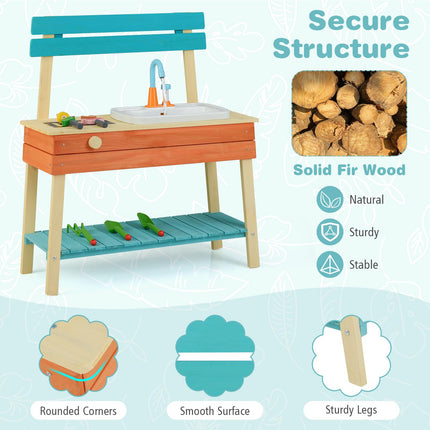 Mud Kitchen and Barbecue Grill Combo Pretend Play Kitchen for Toddler