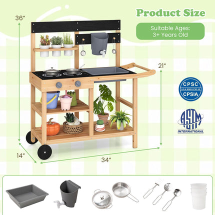 Costzon Mud Kitchen with Wheels for Backyard