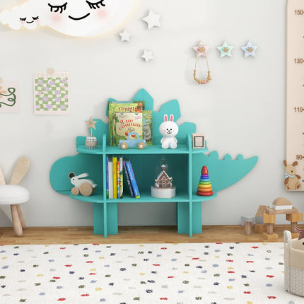 Costzon Dinosaur Kids Bookshelf, 2-Tier Toddler Montessori Shelf Book Rack, Toy and Book Storage for Kids