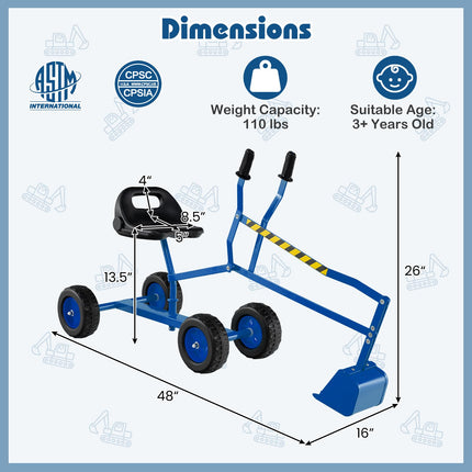 Costzon Sand Digger Excavator for Kids Outdoor Ride-on Digging Toy with 360° Rotable Seat