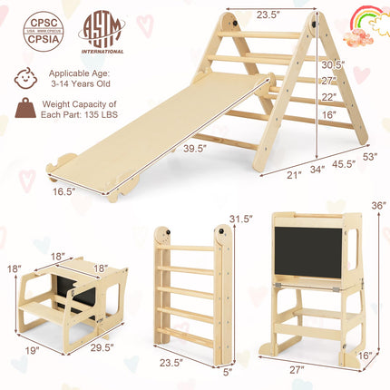 Costzon Climbing Toys for Toddlers with Kids Table and Chair Set, Foldable Montessori Wooden Climber Ladder